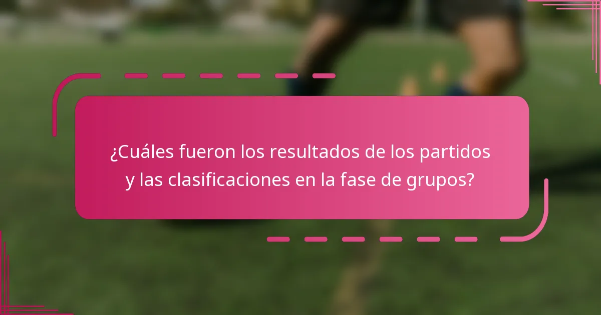 ¿Cuáles fueron los resultados de los partidos y las clasificaciones en la fase de grupos?