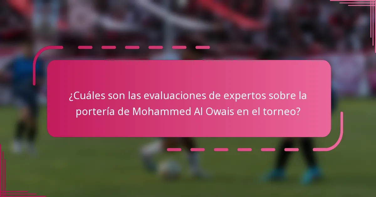 ¿Cuáles son las evaluaciones de expertos sobre la portería de Mohammed Al Owais en el torneo?